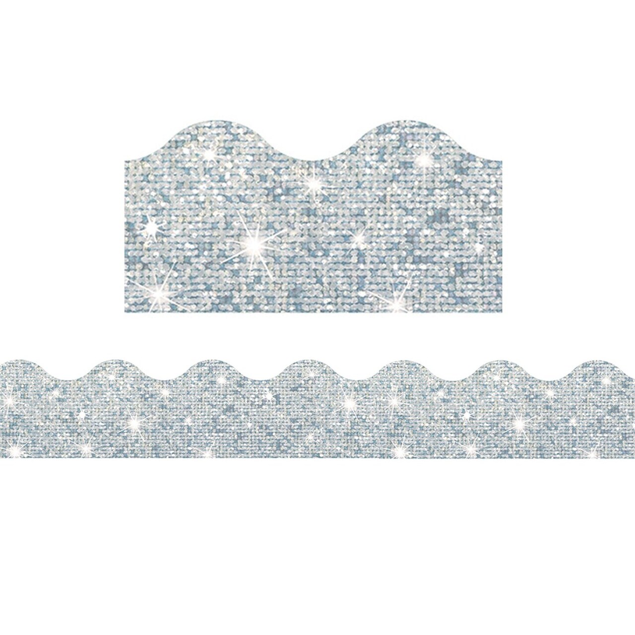 Terrific Trimmers® Sparkle Silver Bulletin Board Border – 2¼ in x 32½ ft, Glitter Classroom Trim
